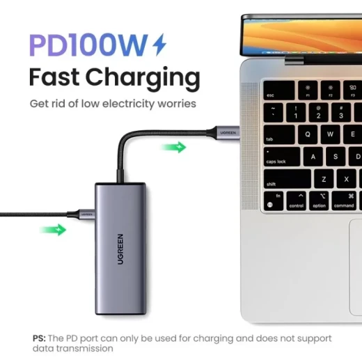 محول يو جرين CM512 7 في 1 USB-C، 2x USB-A 3.2، 2x USB-C 3.2، 2x HDMI، منفذ PD، رمادي - يوجرين - Image 6
